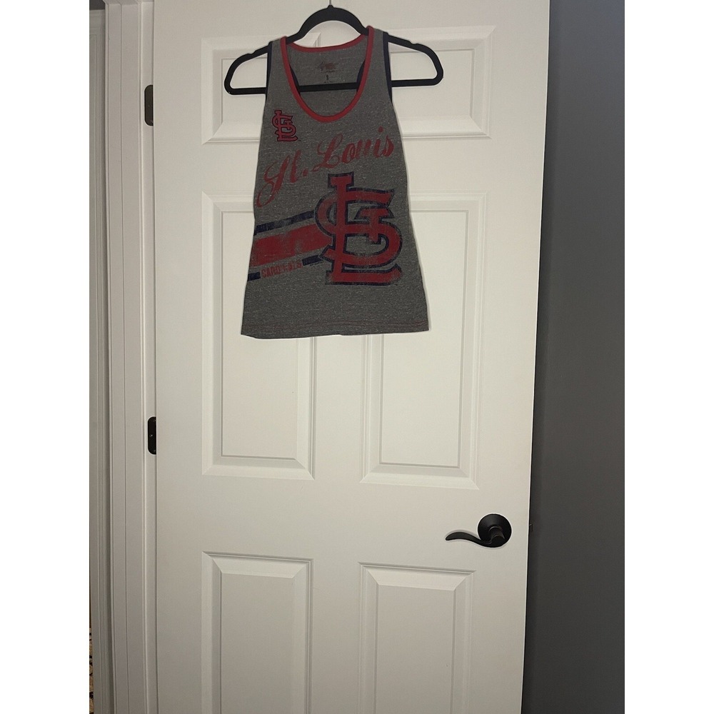 4her St Louis Cardinals Baseball Graphic Tank Top Small Gray Navy Red